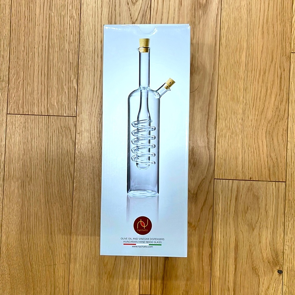 NEW IN BOX | NYcruets Olive Oil and Vinegar Dispensers, Hungarian Handmade Glass